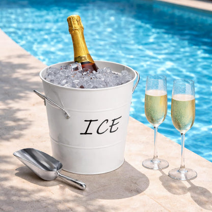 4L Ice Bucket, Double Wall Metal Wine Chiller Bucket, including Thermometer, Lid, Scoop and Plastic Liner, Large Beverage Tub Ice Holder for Wine, Champagne, Cocktail Party Bar