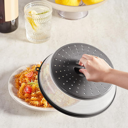 VEVOR Microwave Splatter Covers, 10.4" Collapsible Microwave Lid for Food, 300°F Heat-Resistant PP Splatter Guard for Plate Dish, Multi-Use Kitchen Colander Gadget for Washing Fruits Vegetables