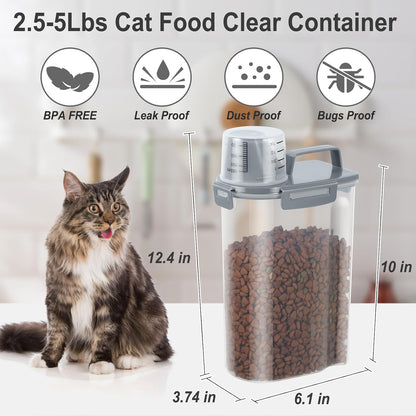 Dog Cat Food Storage Container, Pet Food Pourable Container Airtight with Large Spout & Cup, BPA-Free Plastic Food Dispenser for Pet Food, Bird Seed, Rice, Flour (Dark Gray, 2.5L)