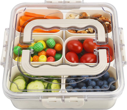 shopwithgreen 2Pcs Divided Serving Tray with Lid and Handle, Portable Snackle Box Snack Containers for Charcuterie, Party, Veggies, Snack, Fruit, Nuts, Candy, Chip, Entertaining, Picnic