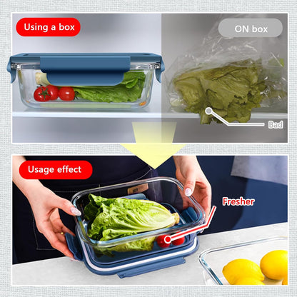 10Pack Rectangle Glass Food Storage Containers with Lids, Meal Prep Containers for Food Storage, BPA Free & Leak Proof (Dark Blue)
