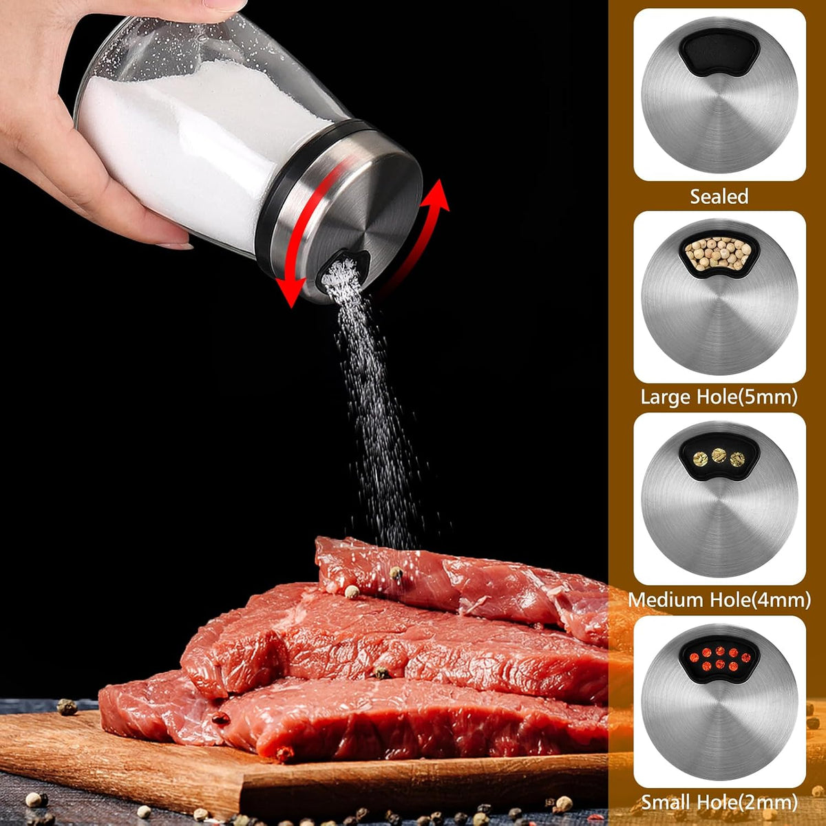 Accmor Salt and Pepper Shaker with Adjustable Pour Holes Spice Labels