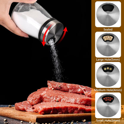 Accmor Salt and Pepper Shaker with Adjustable Pour Holes Spice Labels