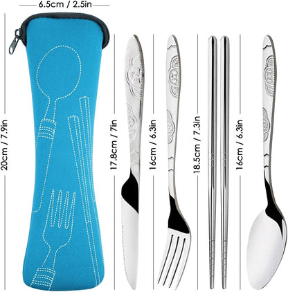SENHAI 8 Pieces Flatware Sets Knife, Fork, Spoon, Chopsticks, 2 Pack Rustproof Stainless Steel Tableware Dinnerware with Carrying Case for Traveling Camping Picnic Working Hiking