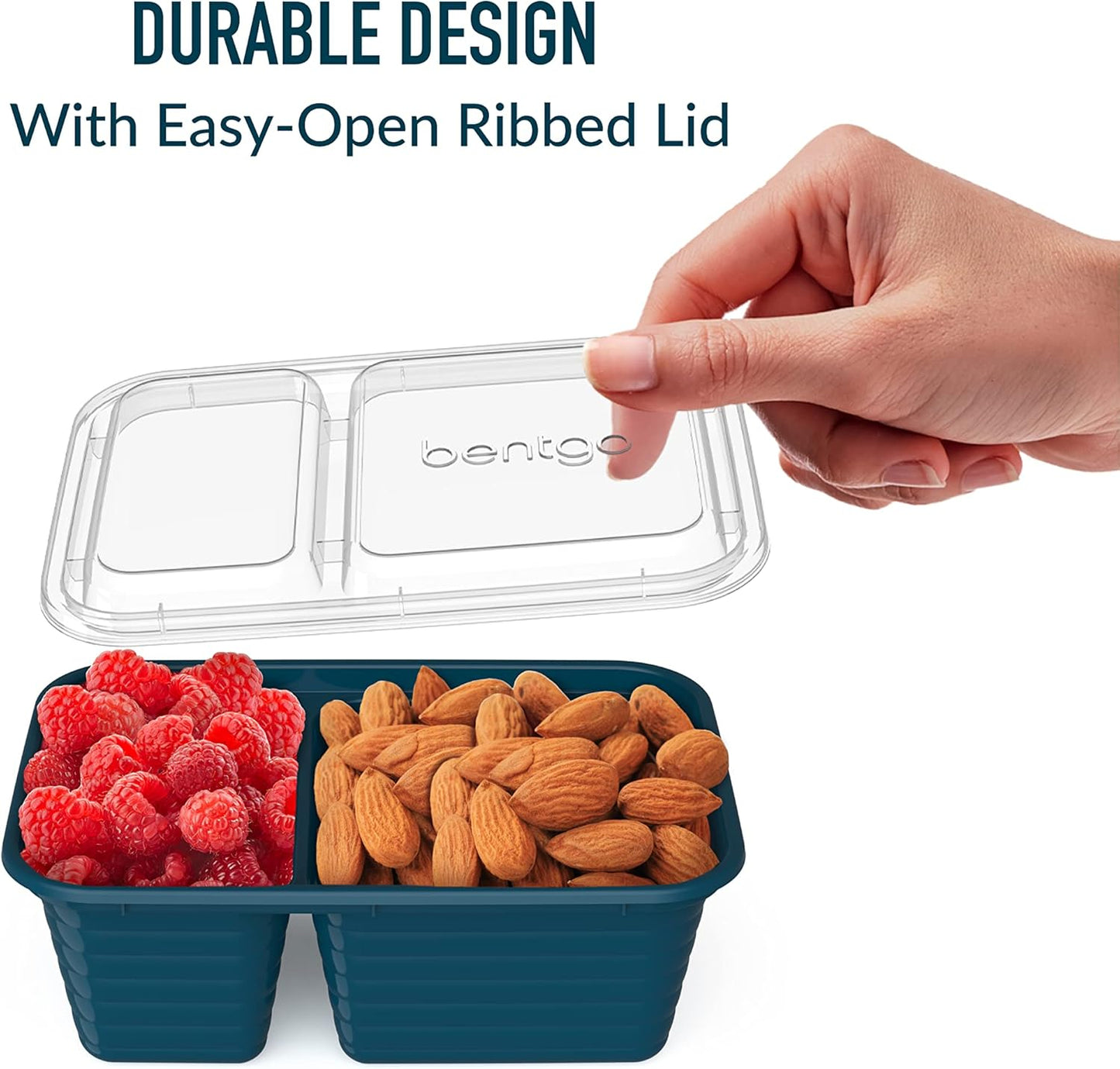 Bentgo Prep - 2-Compartment Snack Containers with Lids - Reusable, Microwaveable, Durable, PFAS & BPA-Free, Freezer, & Dishwasher-Safe Meal Prep Food Storage - 10 Trays & 10 Lids (Basil Glitter)