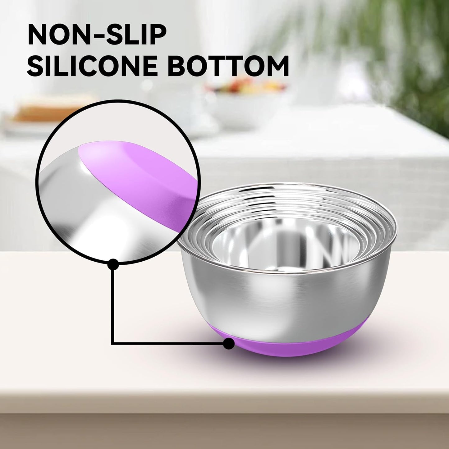 KITEISCAT Stainless Steel Mixing Bowls with Lids – Set of 5 Large Nesting Metal Bowls for Kitchen, Baking, Cooking, Food Prep & Storage, Non-Slip Base, Dishwasher Safe,Khaki