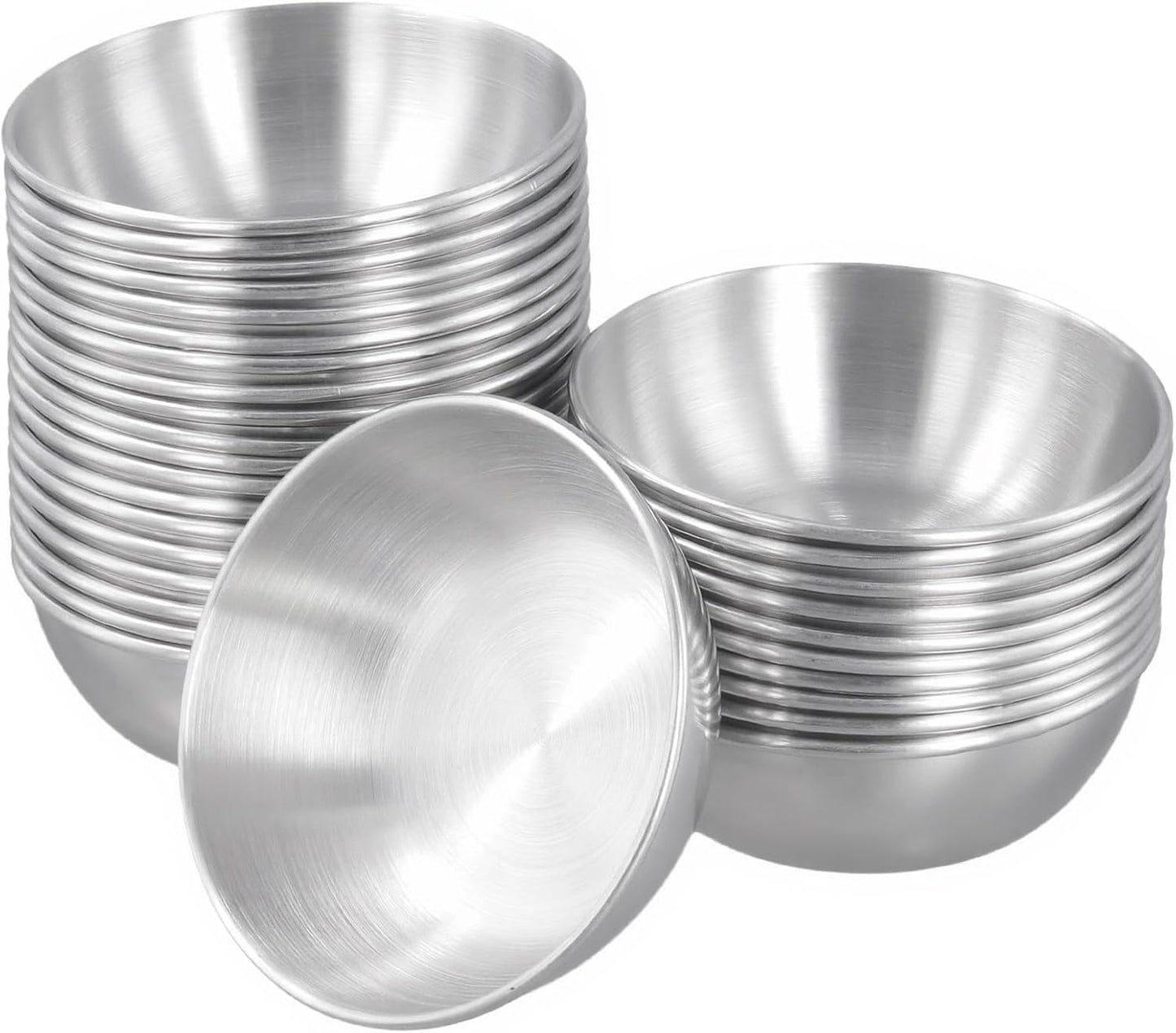 30 Pack 4oz Stainless Steel Sauce Dishes, 3.5 Inch Mini Appetizer Bowls, Seasoning Dishes Sushi Dipping Bowl for Soup, Cooking Prep, Snack, Silver