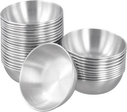 30 Pack 4oz Stainless Steel Sauce Dishes, 3.5 Inch Mini Appetizer Bowls, Seasoning Dishes Sushi Dipping Bowl for Soup, Cooking Prep, Snack, Silver