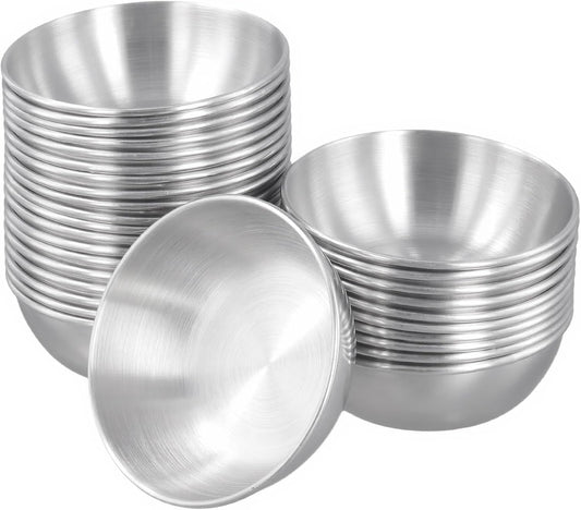 30 Pack 4oz Stainless Steel Sauce Dishes, 3.5 Inch Mini Appetizer Bowls, Seasoning Dishes Sushi Dipping Bowl for Soup, Cooking Prep, Snack, Silver