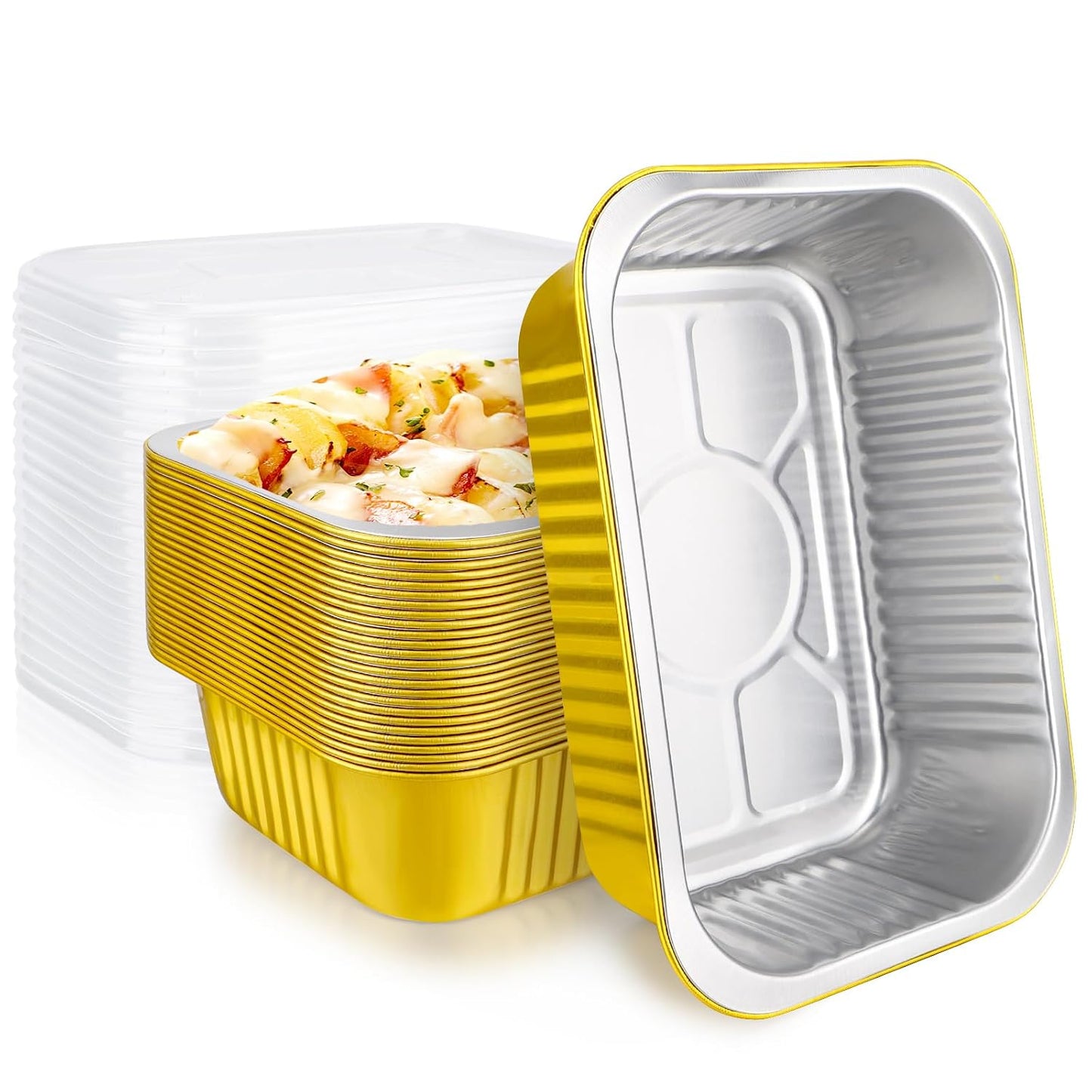 EUSOAR Aluminum Pans with Lids, 50pack 32oz Small Disposable Foil Loaf Cake Food Storage Pans, Catering Party Meal Prep Freezer Drip Pans for Microwave Oven Safe Cooking,Baking,Heating,Takeout