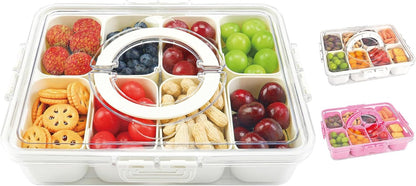 Snackle Box Container, 8 Compartment Divided Serving Tray with Lid and Handle, Snack Box Container for Candy, Fruit and Snacks, Great for Gatherings, Outings, Parties and Entertaining（Pink）
