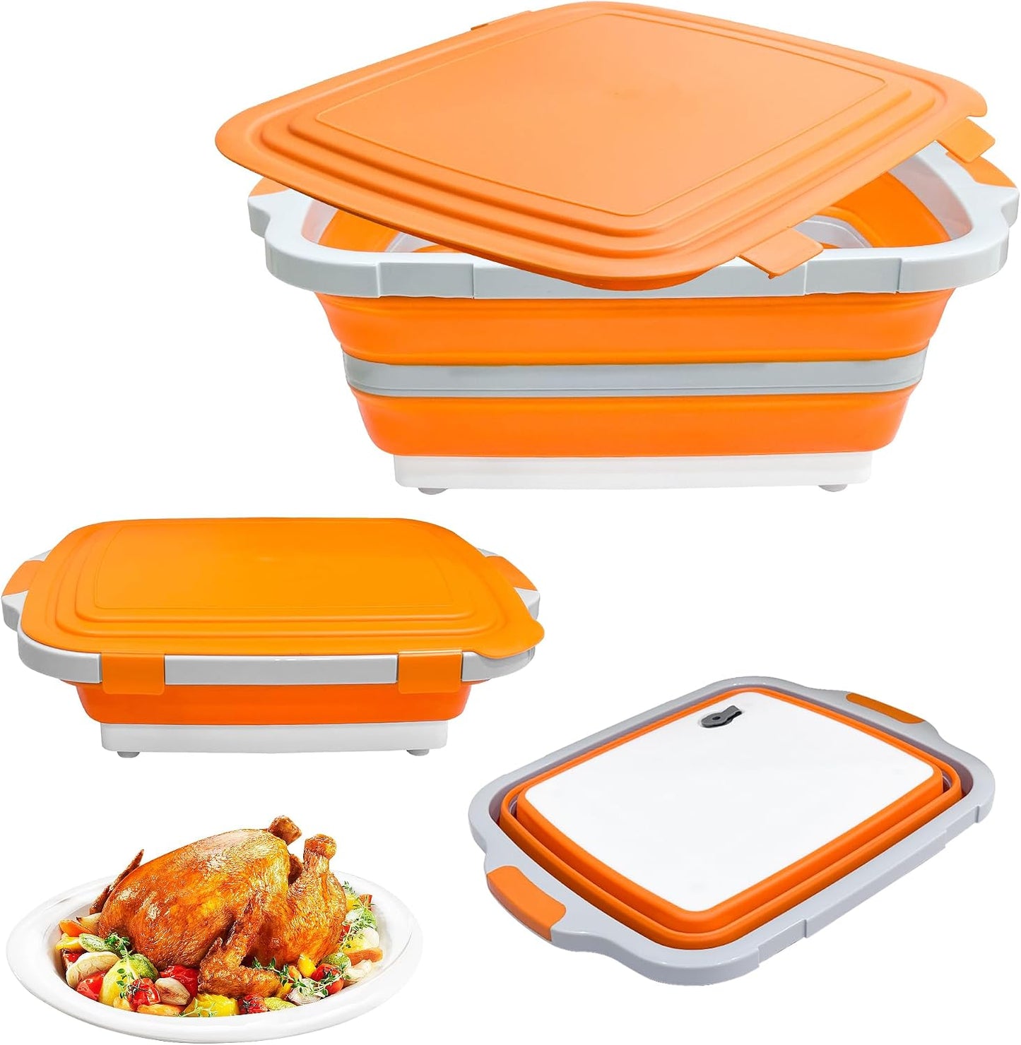 Collapsible Cutting Board with BBQ Prep Tub and Lid, Foldable Food Prep Container for Meal Prep, Marinating, Food Storage, Grilling, Camping and Outdoor Cooking, Dishwasher Safe, Black XX-Large