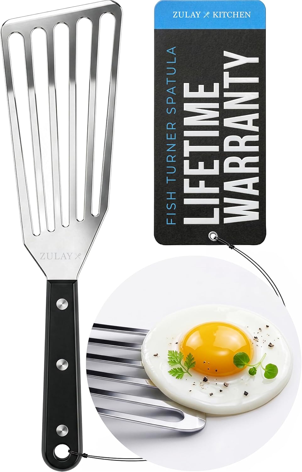 Zulay Kitchen Stainless Steel Fish Turner Spatula - 12.4” Flexible Heat-Resistant Slotted Turner for Non-Stick Cookware - Rust-Proof, Durable & Dishwasher Safe Cooking Utensil for Everyday Use