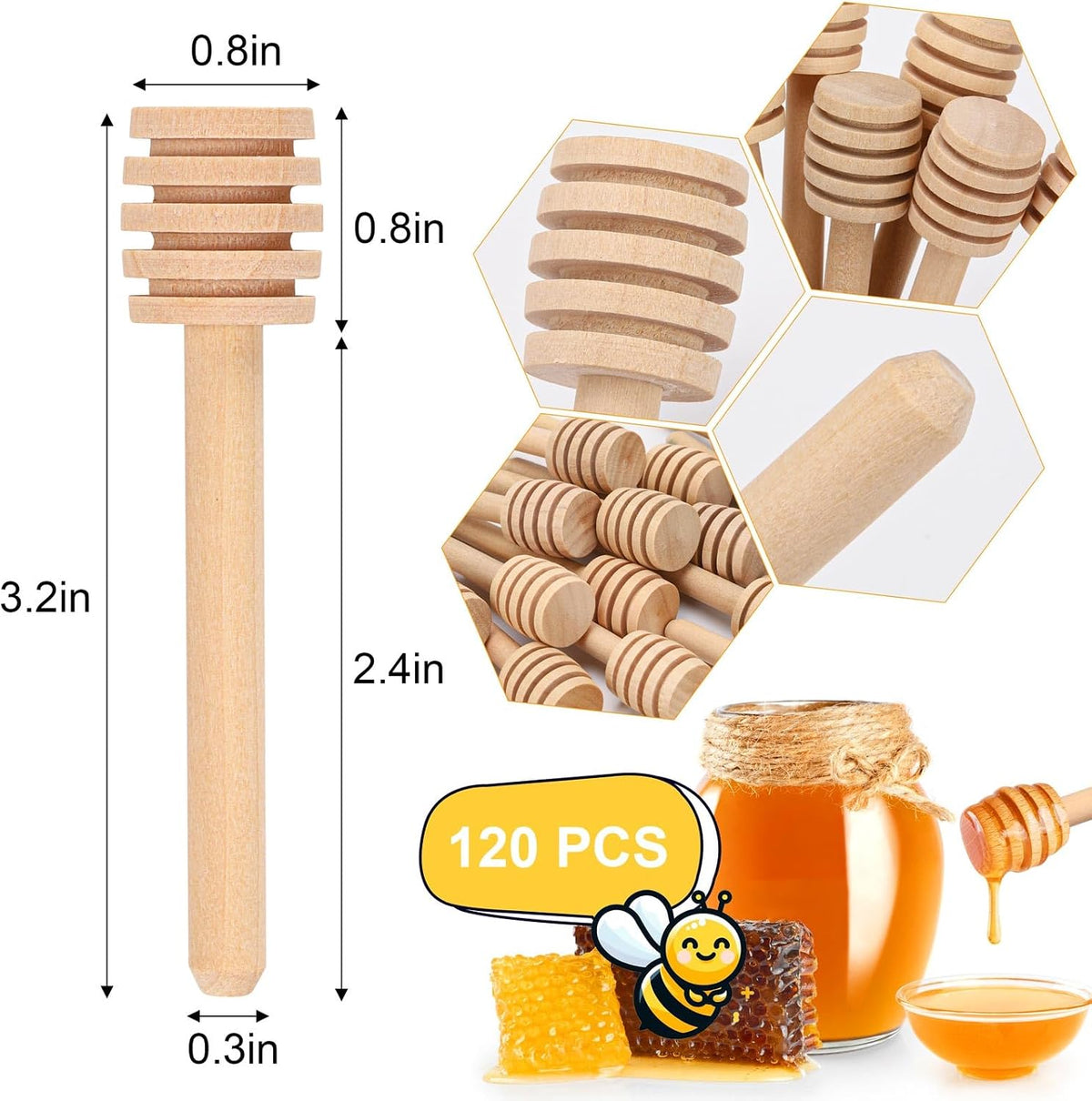 Honey Dipper Sticks- Wooden Honey Dipper 3 Inch Mini Honeycomb Stick for Christmas Halloween Party Favors