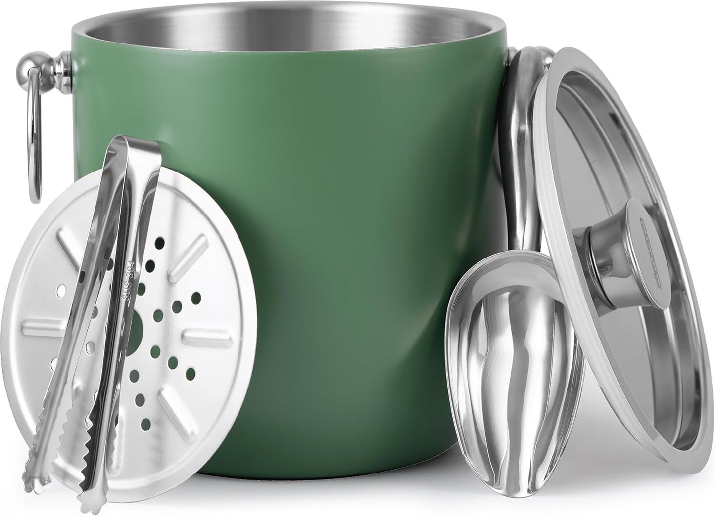 Insulated Ice Bucket, 3L Double Wall Stainless Steel Ice Bucket with Tongs,Lid, Scoop and Strainer, Ice Buckets for Parties,Cocktail Bars, Chilling Beer, Champagne, Wine Bottles