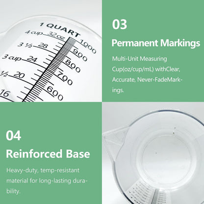 Plastic Measuring Cup with Handle, Pool Chemical Measuring Cup, Plastic Measuring Pitcher for Liquid Mixing, Pouring, Lawn Care, Pet Food, Motor Oil, Laboratory and More (32, Fluid Ounces, 1000ml)