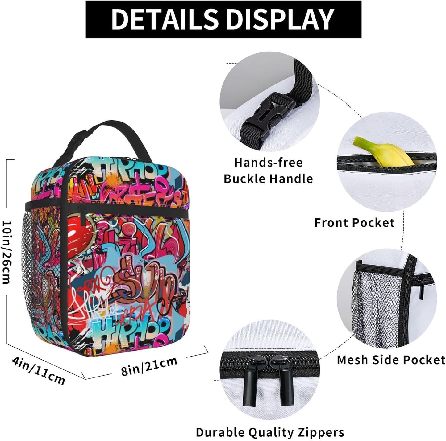 Black Cat Reusable Lunch Box Food Bag Insulated Lunch Bag for Teenage Boys Girls School Beach