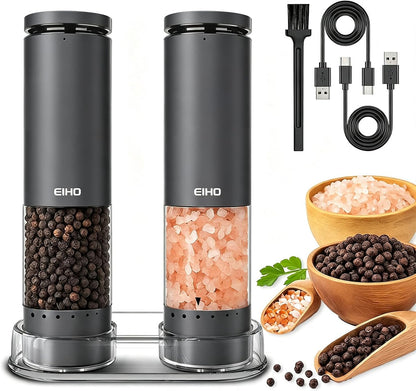Electric Salt and Pepper Grinder Set Rechargeable, Automatic Salt and Pepper Shakers Mills External Adjustable Coarseness, Kitchen Gadgets, Stocking Stuffers Christmas Cooking Gifts for Men Women