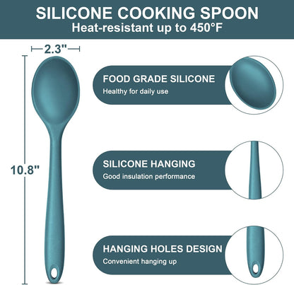E-far Silicone Cooking Spoon Set of 2, Heat Resistant Kitchen Spoons Utensils Nonstick Mixing Spoon for Baking Stirring Serving, Non-Toxic & Dishwasher Safe (Black)