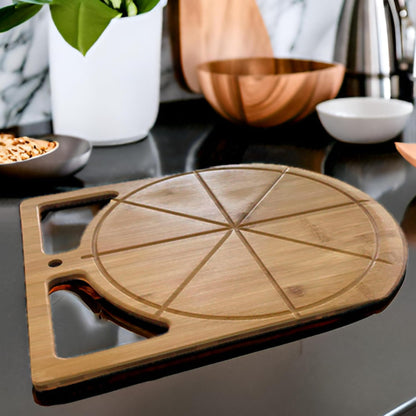 Pizza Cutting Board & Pizza Cutter, 14" Pizza Board | Gift Pizza Set, Best Pizza Cutter Rocker Blade, Bamboo Pizza Cutting Board, Pizza Slicer, Pizza Serving Board,Pizza Rocker Knife For Cutting Pizza