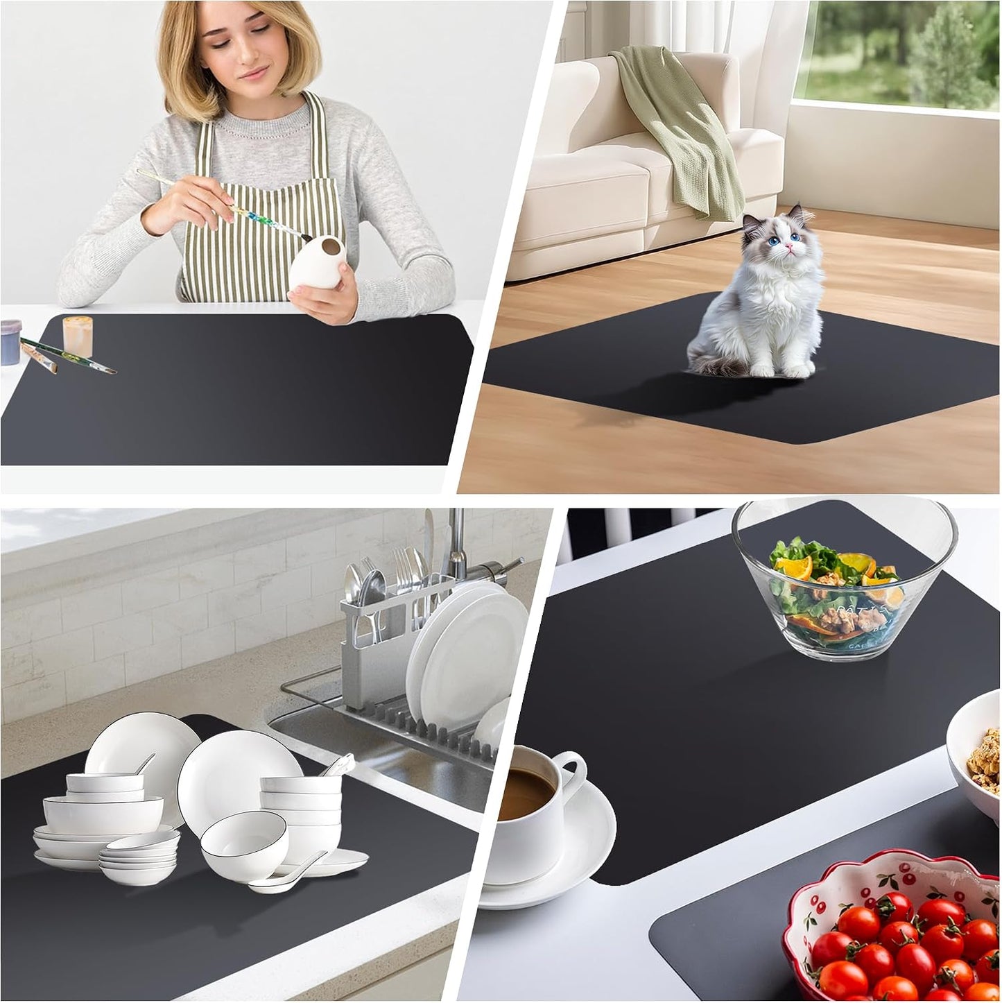 Extra Large Non-Slip Silicone Mat, 32.3x24 Inch Cut-to-Fit Counter Protector,Heat & Waterproof Drawer Liner, Food Grade Durable Desk Mat, 1.2mm Thick Gray