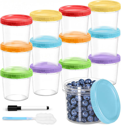 10 oz Plastic Containers with Lids, 12 Pack Stackable Small Freezer Container, Reusable Clear Food Storage Meal Prep Containers for Snack Fruit, Microwave & Dishwasher Safe
