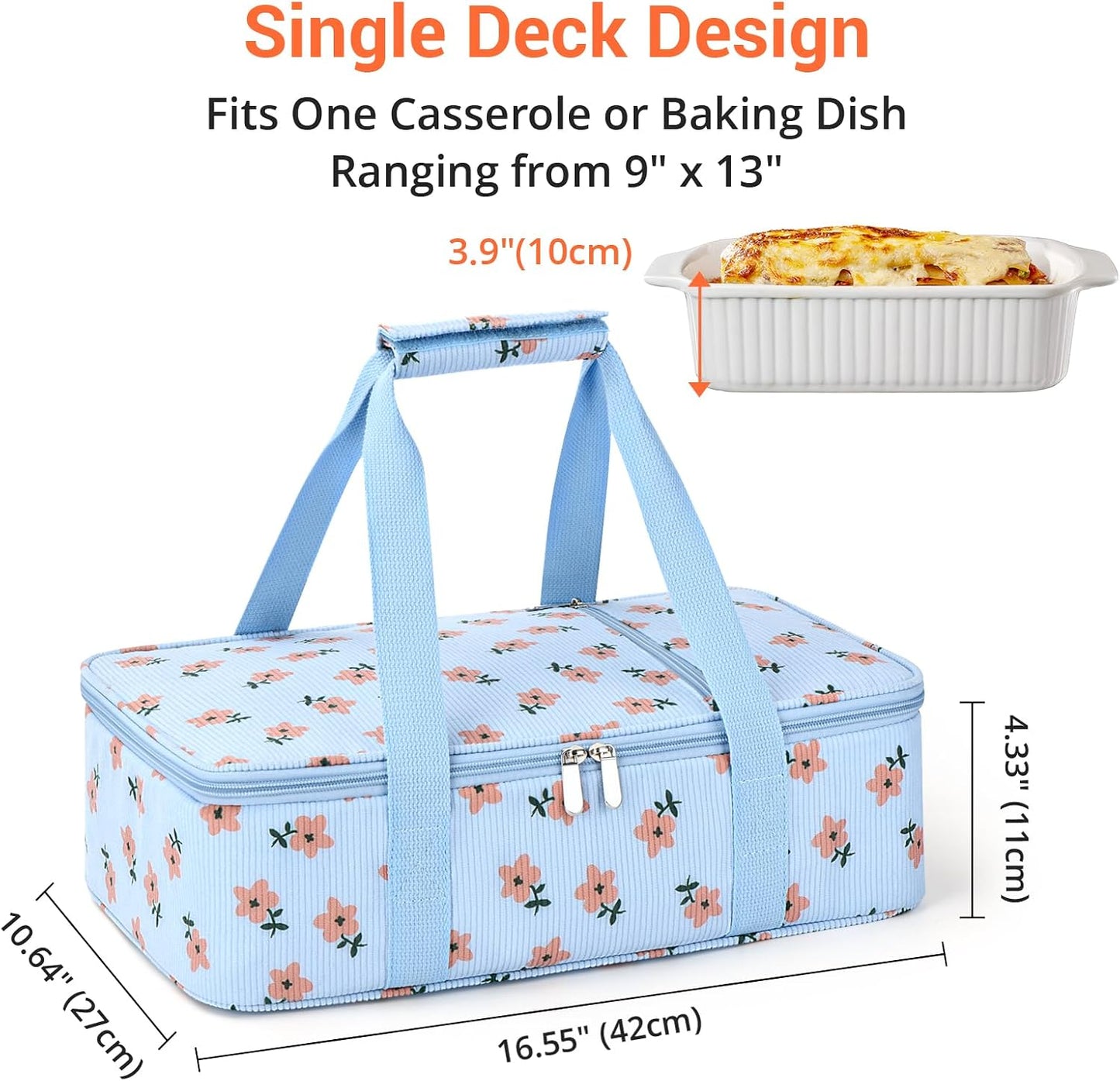 Insulated Casserole Carrier for Hot or Cold Food,Pie Carrier Bag Lunch Tote for Potluck Parties/Picnic/Cookouts, Fits 9"x13" Baking Dish,Grey