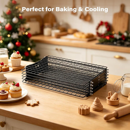 6 Tier Upgraded Collapsible Cooling Rack with Adjustable 3 Setting Design, Stackable Baking Rack with Clean Brush, Roasting Cooking Drying Wire Cooling Rack for Cookies Baking Roasting ＆ Grilling