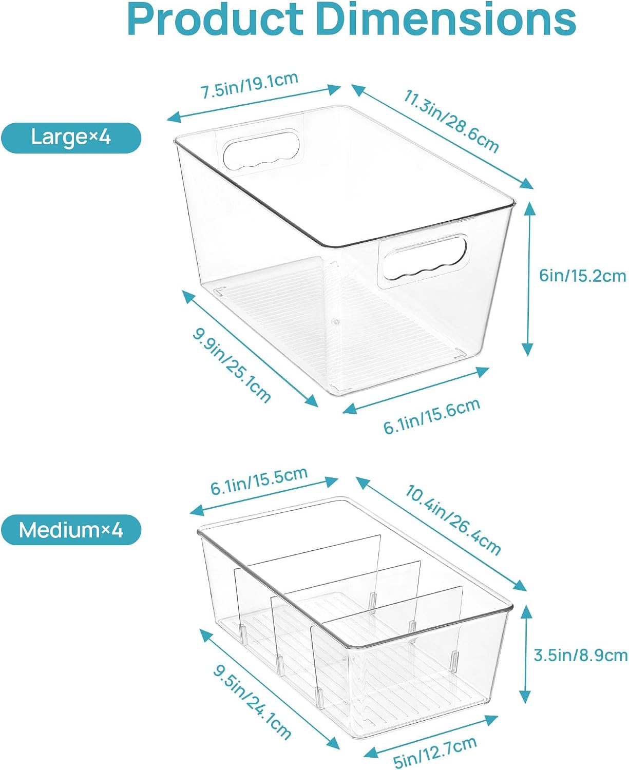 Vtopmart Clear Plastic Storage Bins, 6 PCS Pantry Organizer Bins with Handle for Refrigerator, Fridge, Cabinet, Kitchen, Countertops, Cupboard, Freezer Organization and Storage, Large