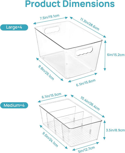 Vtopmart Clear Plastic Storage Bins, 6 PCS Pantry Organizer Bins with Handle for Refrigerator, Fridge, Cabinet, Kitchen, Countertops, Cupboard, Freezer Organization and Storage, Large