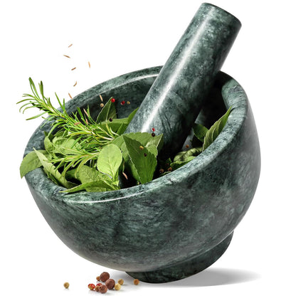 Koville Luxury Marble Mortar and Pestle Set, 7"-4cups Grinder Bowl for Guacamole, Salsa, Pill Crusher, Spice, Herb, Garlic, Nut, Heavy Duty Grinder for Kitchen