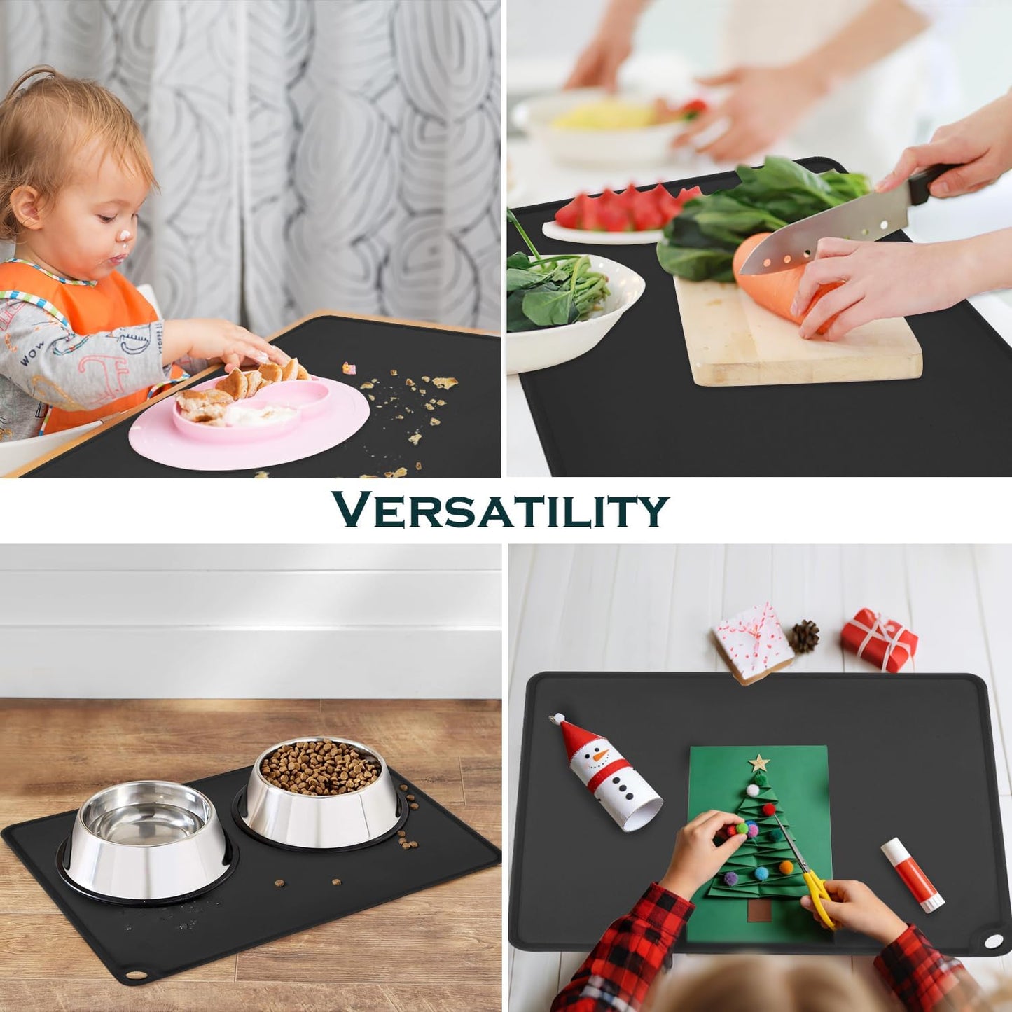 Extra Large Silicone Mat, 31.5x23.6 Inch Heat Resistant Mat for Kitchen Counter, Non Stick Silicone Baking Mat for Dough and Pastry, Thick Silicone placement Countertop Protector, Black countertop mat