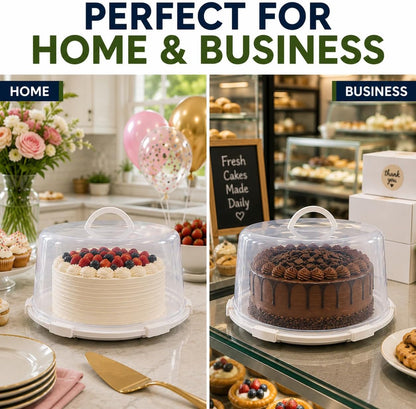 3-Pack Cake Carriers with Lids - 12 × 12 × 4.75 Inch Plastic Cake Containers - Lightweight BPA-Free Plastic Freezer Safe Reusable Storage with Handles Holds 10-Inch Cakes Stackable Easy Transport