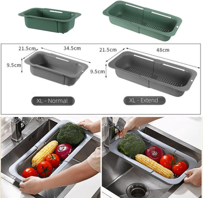 Extendable Over the Sink Colander Strainer Basket, Plastic Retractable Kitchen Sink Basket - Wash Vegetables, Fruits, Drain Pasta and Dry Dishes L (black XL)