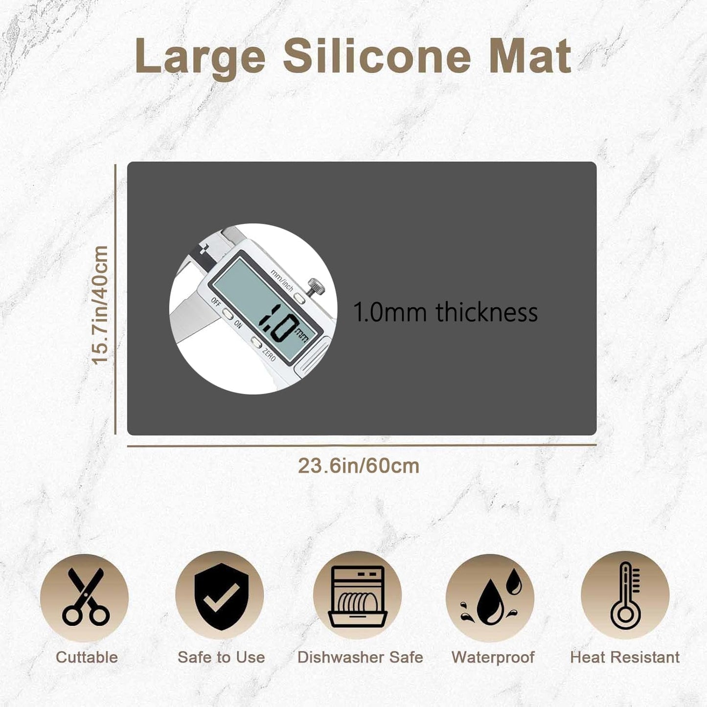 47.2"x23.6"(120cmx60cm) Large Silicone Mat for Kitchen Counter, Non-Slip Heat Resistant Countertop Protector, Waterproof Multipurpose Mat for Kitchen Island, Black