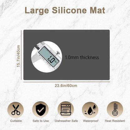 47.2"x23.6"(120cmx60cm) Large Silicone Mat for Kitchen Counter, Non-Slip Heat Resistant Countertop Protector, Waterproof Multipurpose Mat for Kitchen Island, Black