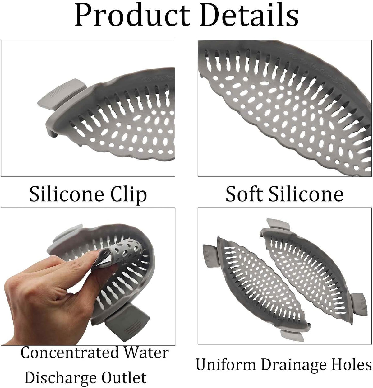 Blue Silicone Clip On Strainer, Universal Pot Colander for Draining Pasta, Vegetables and Kitchen Cooking