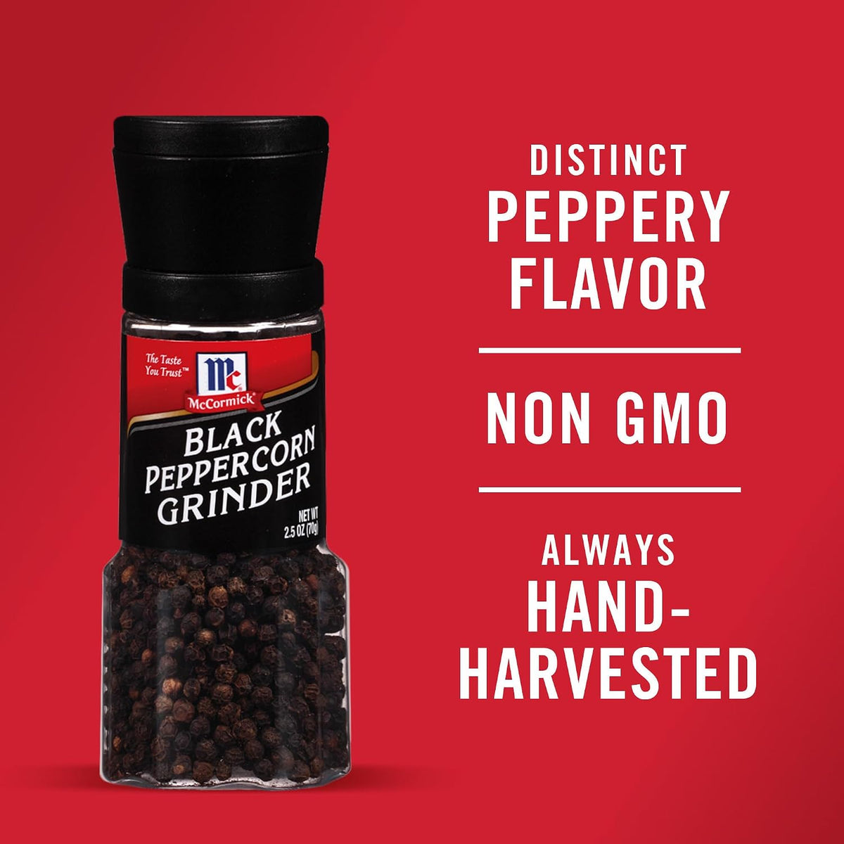 McCormick Black Peppercorn Grinder, For Freshly Ground Pepper While Cooking & Tableside, 2.5 oz