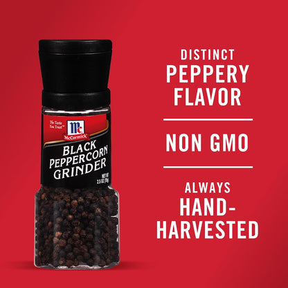 McCormick Black Peppercorn Grinder, For Freshly Ground Pepper While Cooking & Tableside, 2.5 oz