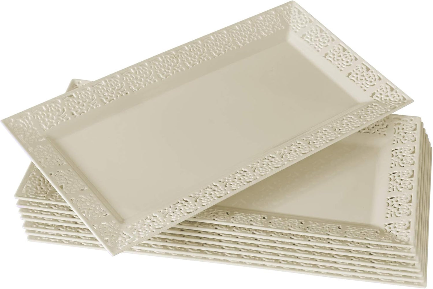 Rectangle White Serving Tray (2-Pack) - 17.5" Disposable Serving Platter for Appetizer, Fruits & Serving Dishes | Perfect Plastic Tray For Party Serveware