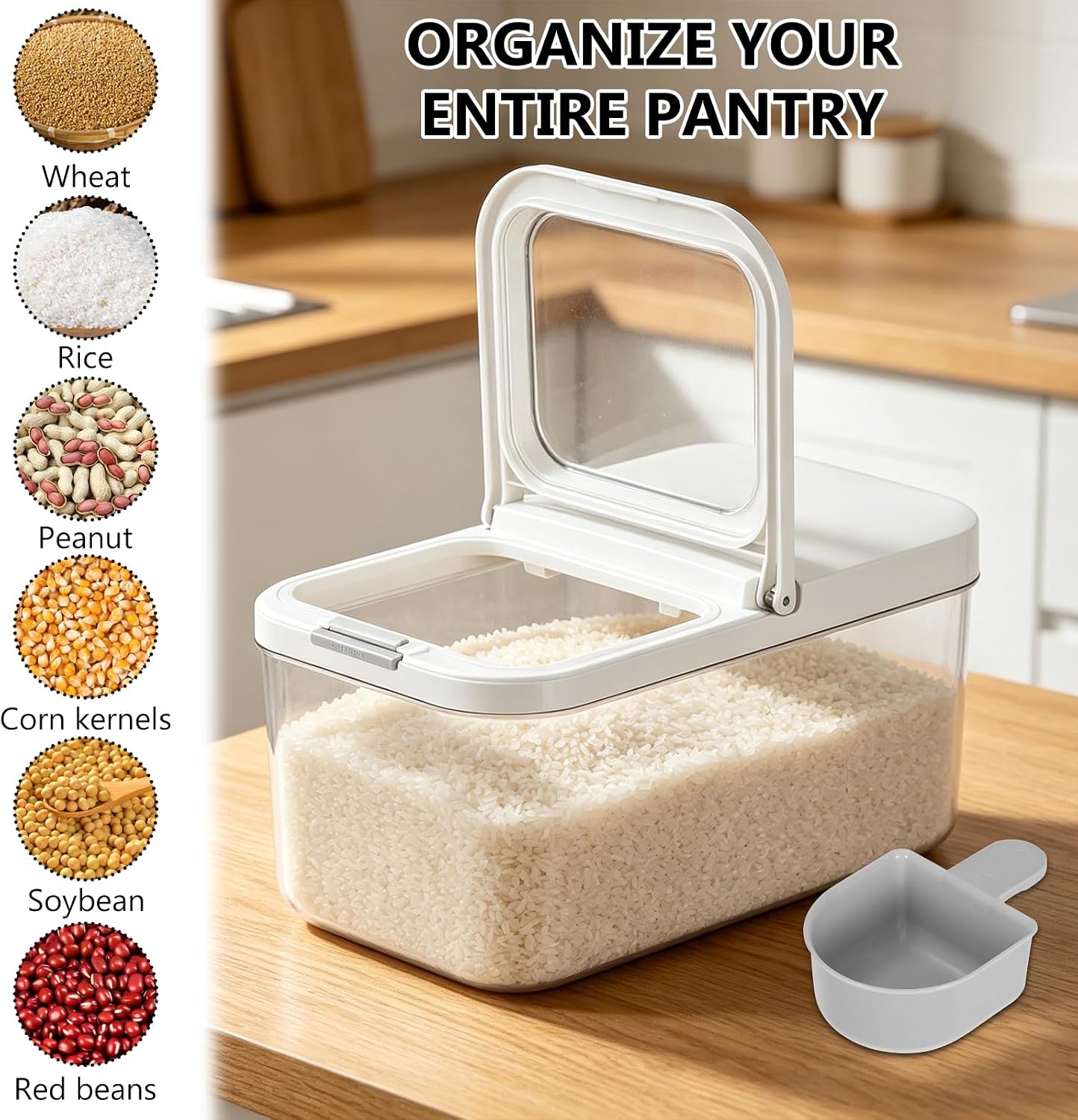 YEXEXINM 11 lbs Rice Dispenser with Measuring Spoon 6Qt/6L Tall and Narrow Food Storage Flour Bin Large Airtight Food Storage Rice Container for Kitchen Pantry Organization Slim Space-Saving