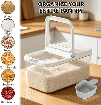 YEXEXINM 11 lbs Rice Dispenser with Measuring Spoon 6Qt/6L Tall and Narrow Food Storage Flour Bin Large Airtight Food Storage Rice Container for Kitchen Pantry Organization Slim Space-Saving