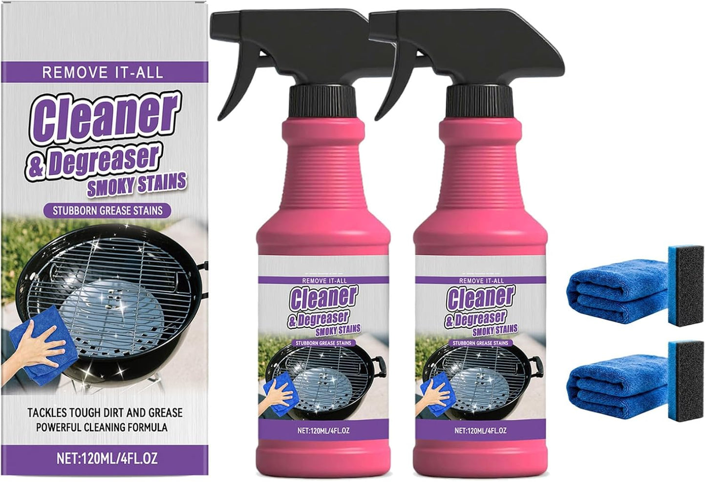 Fast-Acting Heavy-Duty Grill Degreaser Spray, Fast Acting Heavy Duty Grill Degreaser, 120ml/4fl.0z, Suitable for All Stubborn Oil Stains (1 Set)