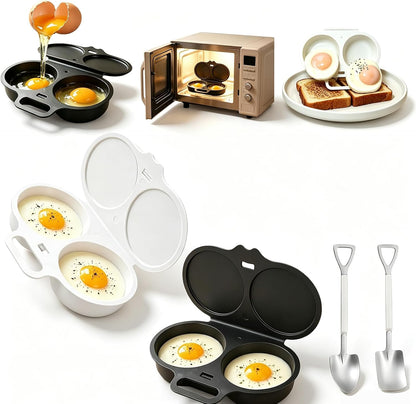 2027 Dual Cavity Microwave Egg Poacher With Lid & Handle，Black*2