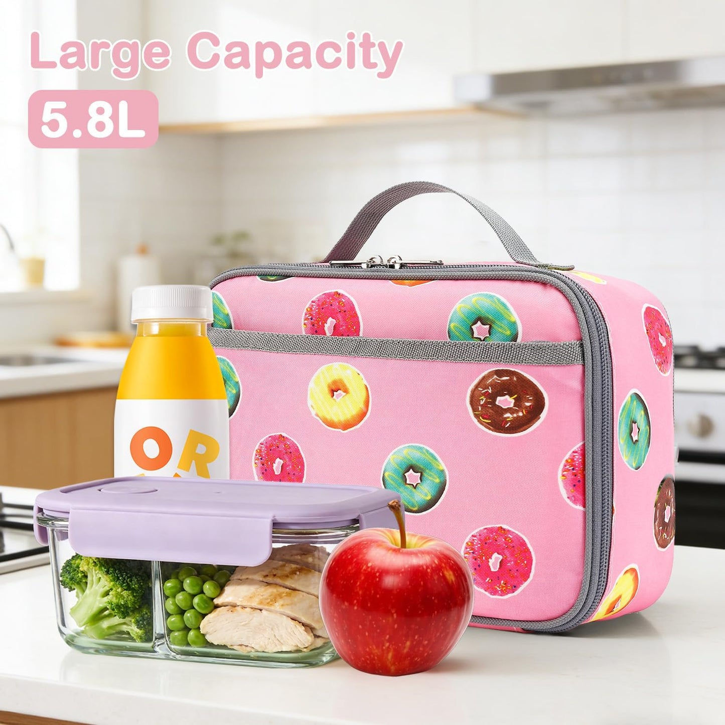 FlowFly Kids Lunch box Insulated Soft Bag Mini Cooler Back to School Thermal Meal Tote Kit for Girls, Boys, Astronaut - Colors B