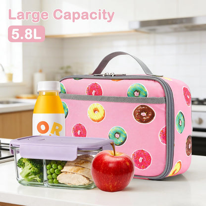 FlowFly Kids Lunch box Insulated Soft Bag Mini Cooler Back to School Thermal Meal Tote Kit for Girls, Boys, Astronaut - Colors B