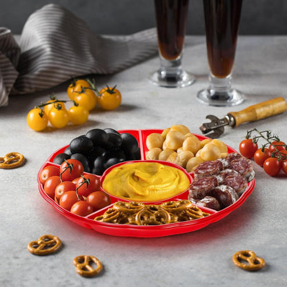 Frcctre 20 Pack Disposable Plastic Appetizer Serving Platter, 12 Inch 6 Sectional Divided Snack Nut Candy Veggie Fruit Dish Serving Platter Divided Food Tray