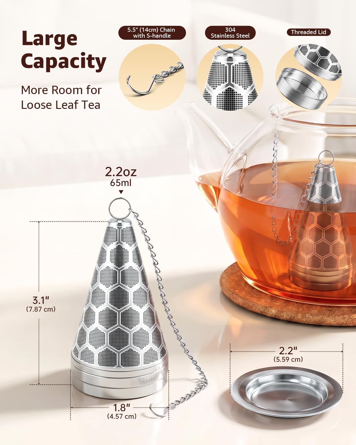 Tea Infuser for Loose Leaf Tea 304 Stainless Steel Cone Tea Strainer