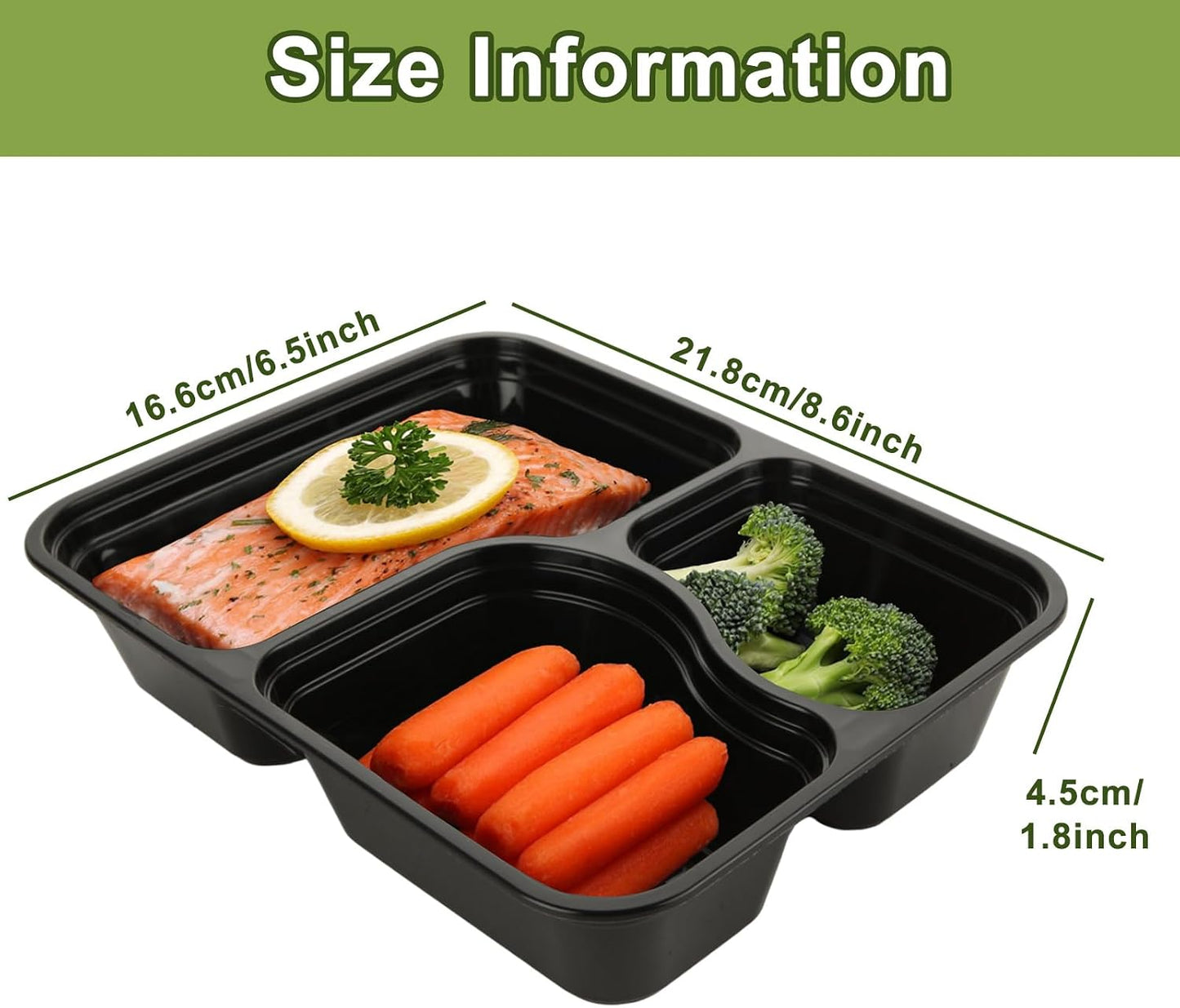 YOUNTHYE 50PCS Disposable Meal Prep Containers 3 Compartment Food Prep Containers with Lids 30oz Plastic Bento Box Lunch Containers Stackable Meal Prep Containers Bulk for Microwave, Freezer Safe