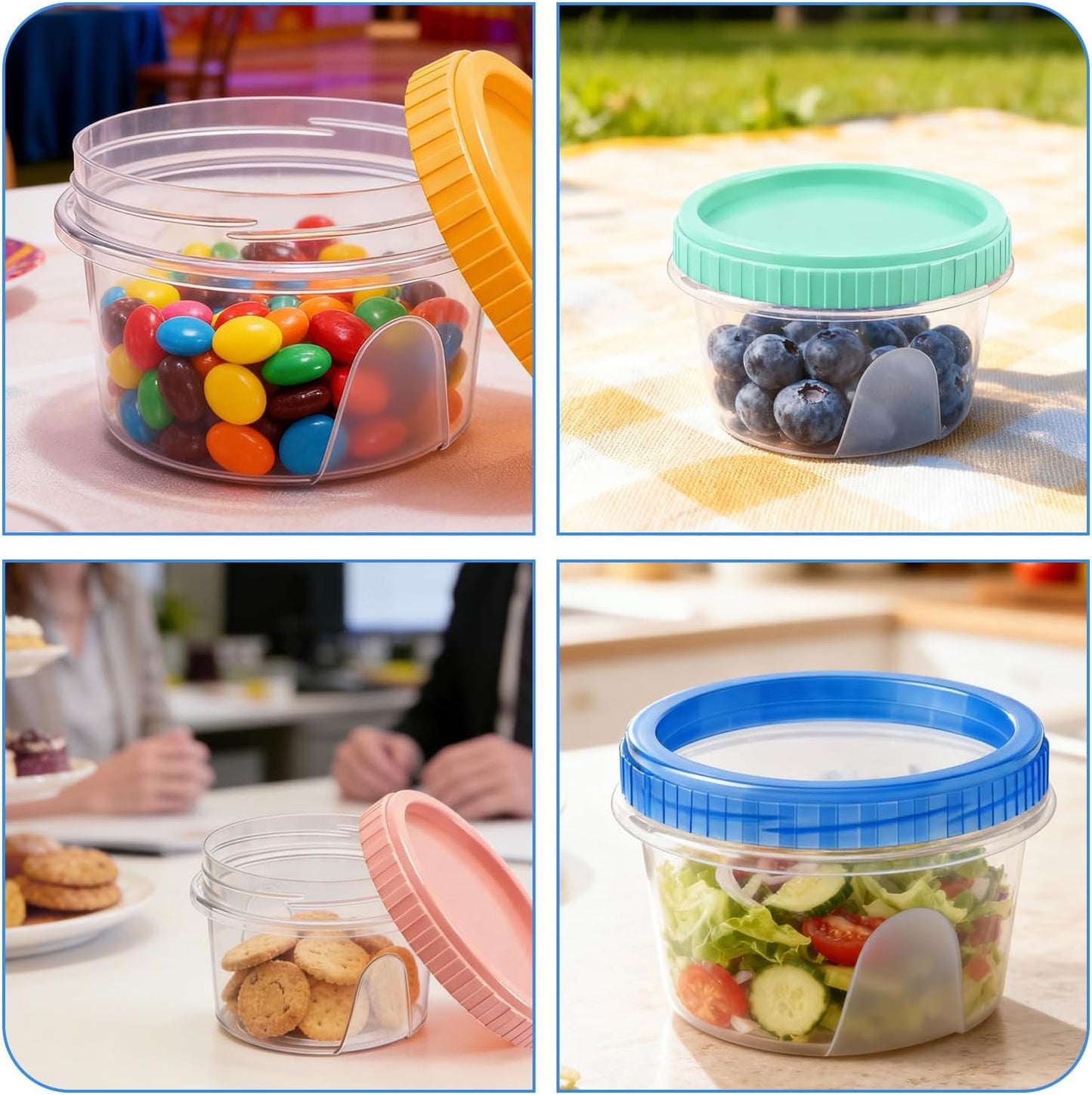 12 Pack Freezer Containers with Screw On Lids, 10oz Stackable Reusable Food Storage Container, Airtight Plastic Storage Containers with Twist Top Lids for Food Sauce Jello Soup